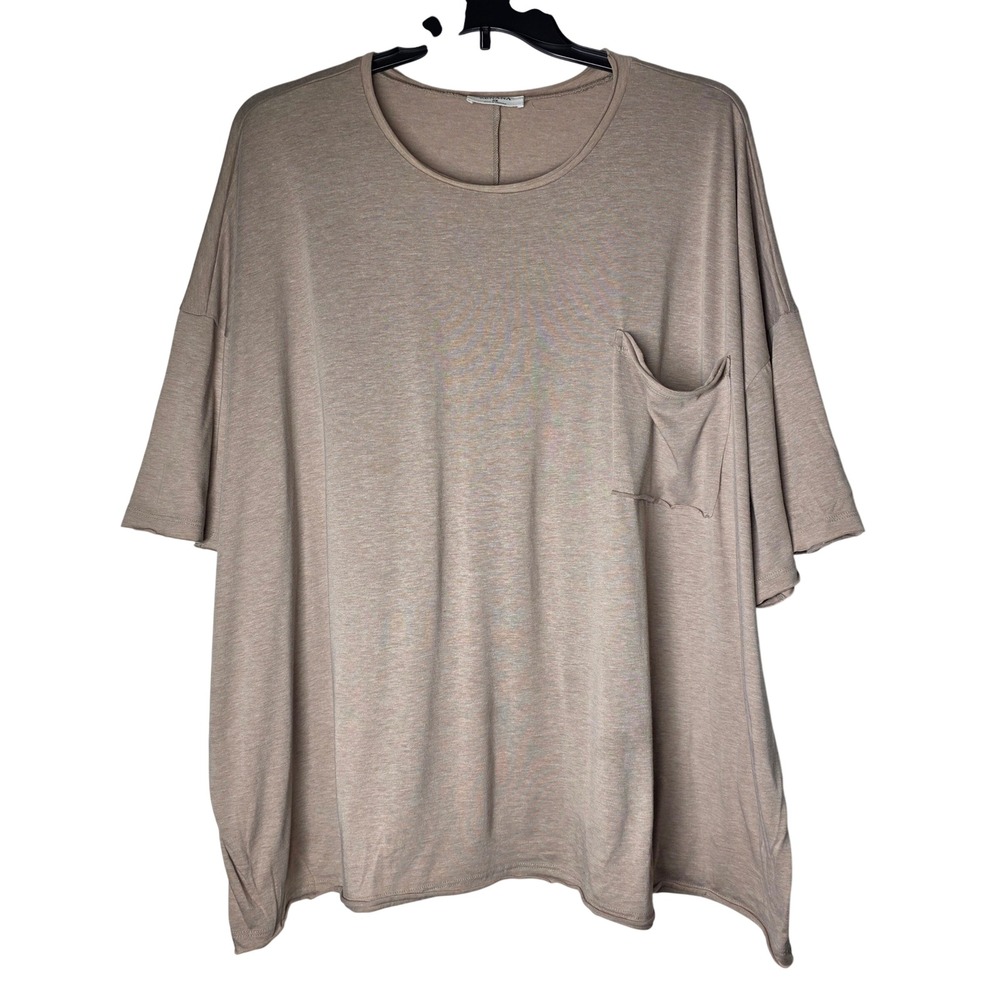 Zenana Womens Plus 3X Oversized Boxy Pocket Tee Taupe CRT-3172X